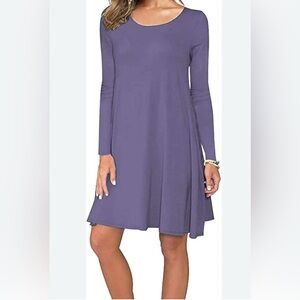 Purple Long Sleeve Casual Swing T-Shirt Dresses with Pockets Size Small